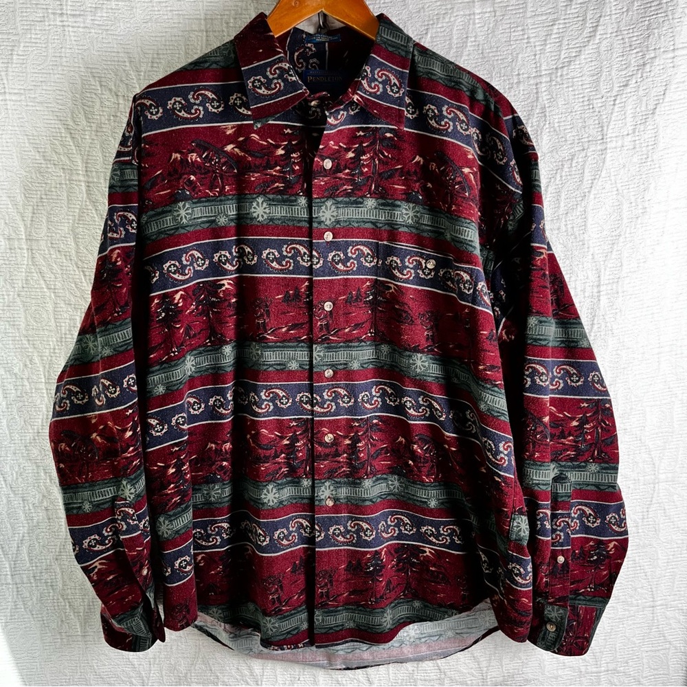 Pendleton Vintage Chamois Shirt Mens Large Paisley Canoe Skiing Print Hong Kong